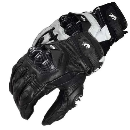 Mens Women 4 Season Driving Supertech Black/White Motorcycle Leather Gloves Racing Glove Motorbike Cowhide Race Bike Knight
