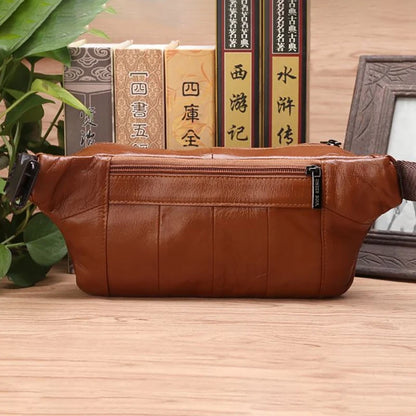 Men Waist Fanny Bags Sling Chest Bag Genuine Leather Casual Fashion Retro Cross body Male Real Cowhide Loop Hip Belt Bum Bag
