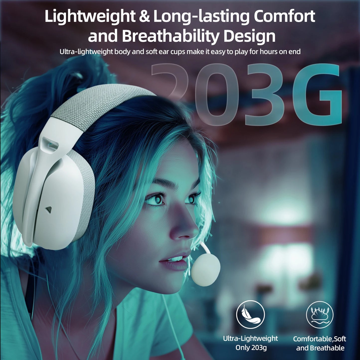 Attack Shark L80Pro Gaming Headphones 2.4G Bluetooth Connection Mode,Dual-microphone Design,Ultra-light Body,Soft Ear Cups