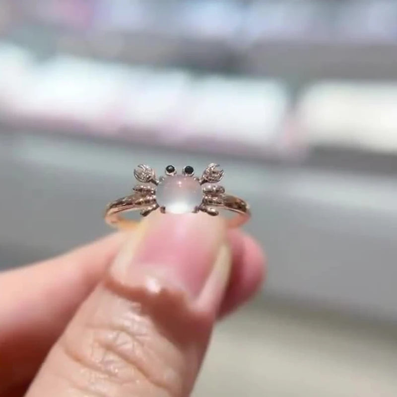 Adjustable Moonstone Crab Ring – Elegant Animal Jewelry for Women