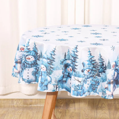 Blue Santa Claus Snowman Christmas Tablecloth Winter Wonderland Table Cover Christmas Decorations for Home 2025 Navidad Gifts