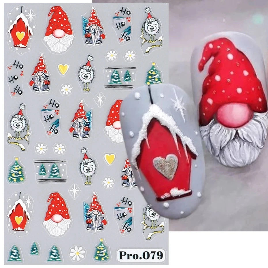 Cute Deer Christmas Nail Stickers 5D Embossed Elk Star Gingerbread Man Snowflake Santa Claus Holly DIY Winter Engraved Manicure*