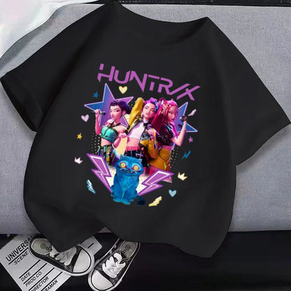 Kpop Demon Hunter T-shirts Cartoon Printed Fashion Hip Hop  Streetwear girls Casual O-Neck Short Sleeve Tops Kid's Clothes