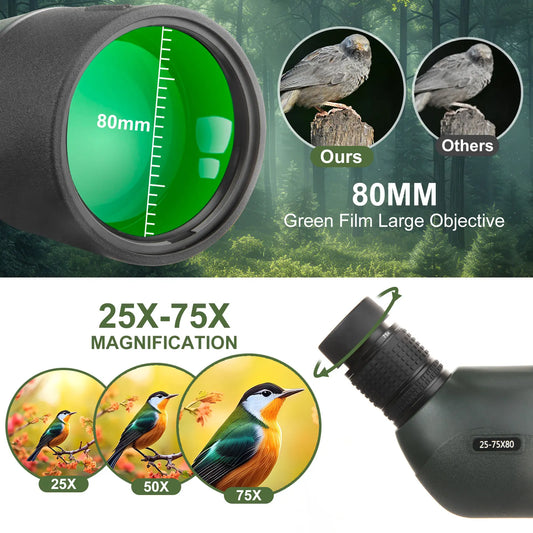 25-75x80 Zoom Spotting Scope with Tripod & Phone Mount