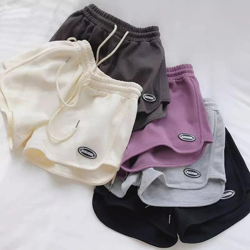 Women Casual Loose Drawstring Sports Shorts Elastic High Waist Fitness Running A-line Shorts Basic Yoga Wide Leg Trousers Summer