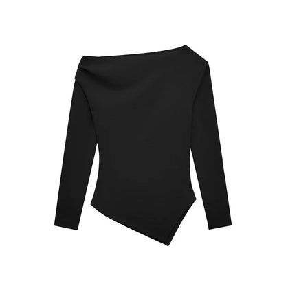 Asymmetric Ruched Off-Shoulder Blouse – Slim Fit Women’s Top
