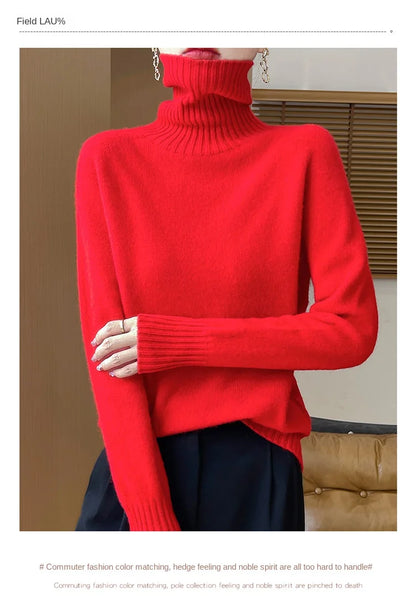 Women's Clothing New Fashion Autumn And Winter Merino Wool Pullover Solid Color Long Sleeve Basic Thermal Top 100% Wool Sweater