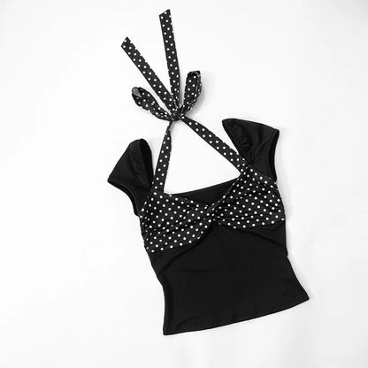 Tossy Women's Patchwork 2-Piece Set - Lace-Up Crop Top & High Waist Mini Skirt