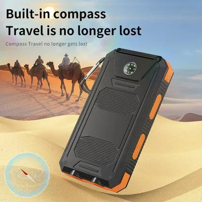 10000mAh Solar Power Bank 4-in-1 Camping Light Compass Hiking Emergency Charger