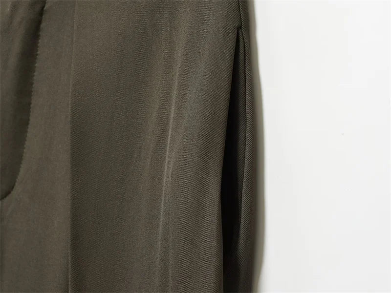 Women's Long Pants 2025 Autumn New Arrivals Military Green Pleated Loose Wide-Leg Pants Casual Fashion Stylish and Versatile