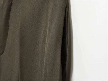 Women's Long Pants 2025 Autumn New Arrivals Military Green Pleated Loose Wide-Leg Pants Casual Fashion Stylish and Versatile