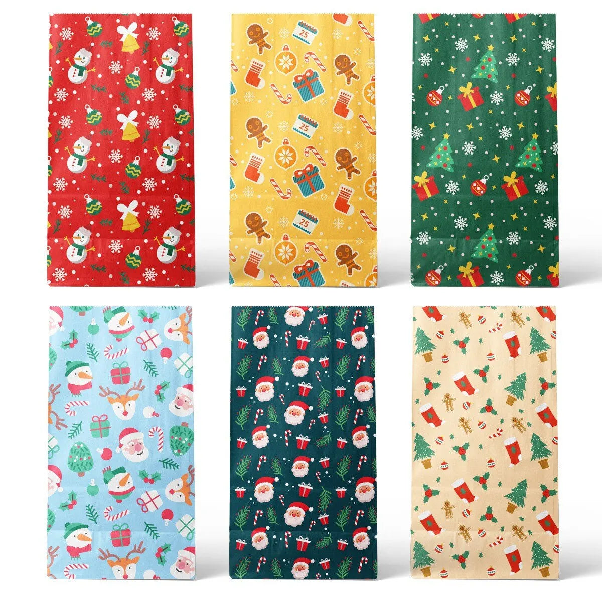 8pcs/12pcs Kraft Paper Candy Cookie Bag Santa Claus Snowman Christmas Gift Packing Bags Xmas Navidad Party Decor Supplies