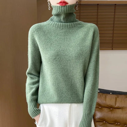 Women's Clothing New Fashion Autumn And Winter Merino Wool Pullover Solid Color Long Sleeve Basic Thermal Top 100% Wool Sweater