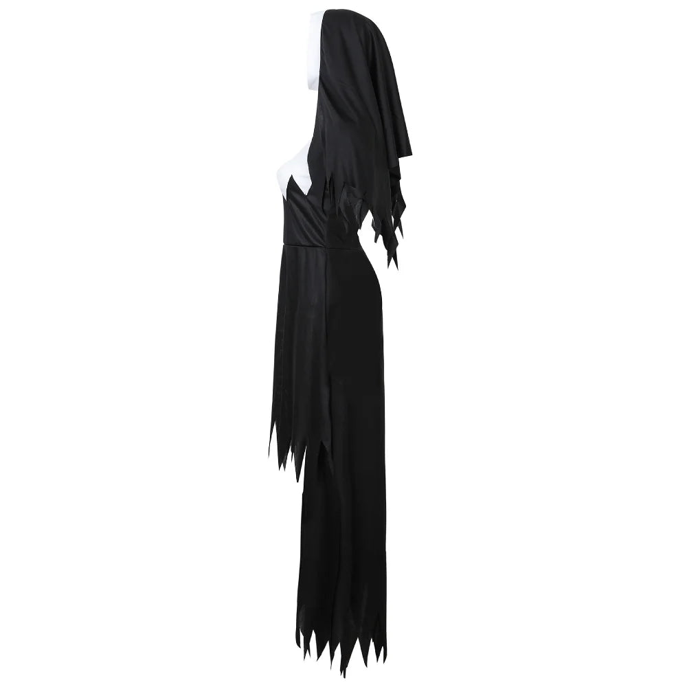 Halloween Costume for Women Nun Costume Cosplay Costumes Vampire Demon Costume Cross Print Long Dress Party Clothes
