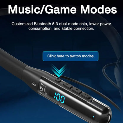 EARDECO Bluetooth 5.3 Neckband Headphones – 80H Battery, Stereo Bass, Mic