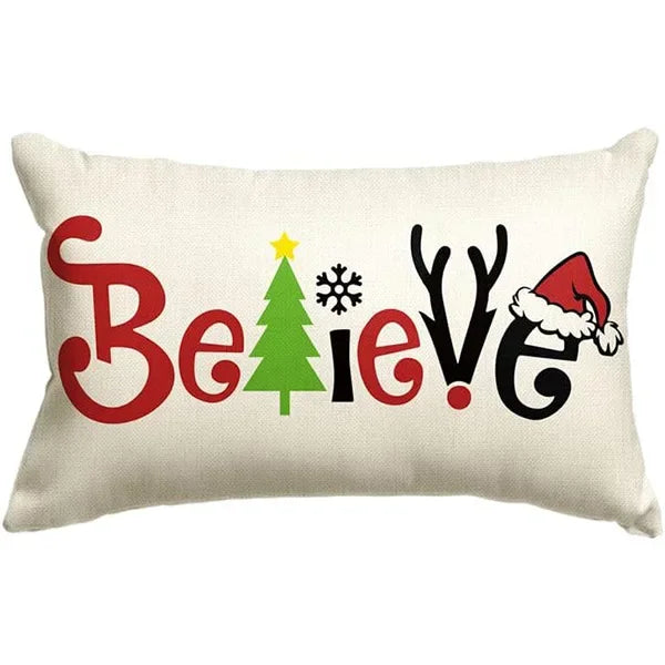 New Christmas style simple letter double-sided printed linen pillow for home decoration, sofa waist pillowcase
