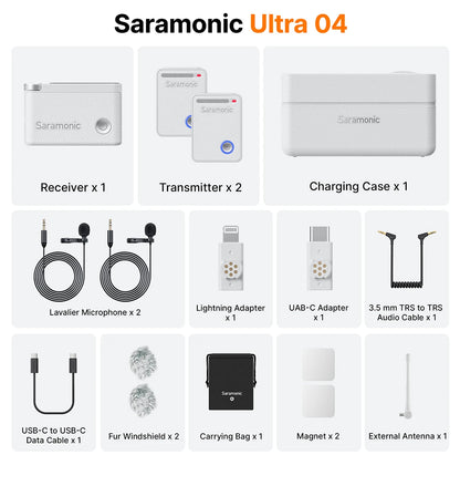 Saramonic Ultra Wireless Lavalier Microphone for iPhone Android USB-C Smartphones DSLR Cameras Streaming Video Recording Youtube