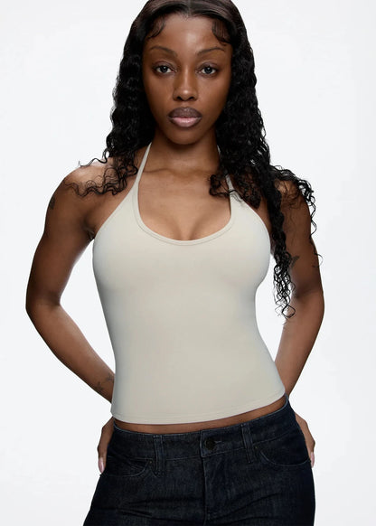 Tank Baby Blue Thin Strap Halter Small U-Neck Vest White Sexy Women's Summer Short Top