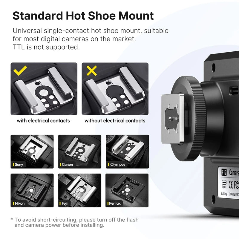 Ulanzi F12 Mini Camera Flash Speedlite GN12 6500K Standard Hot Shoe Mount for Sony Canon Nikon Panasonic Olympus DSLR Camera