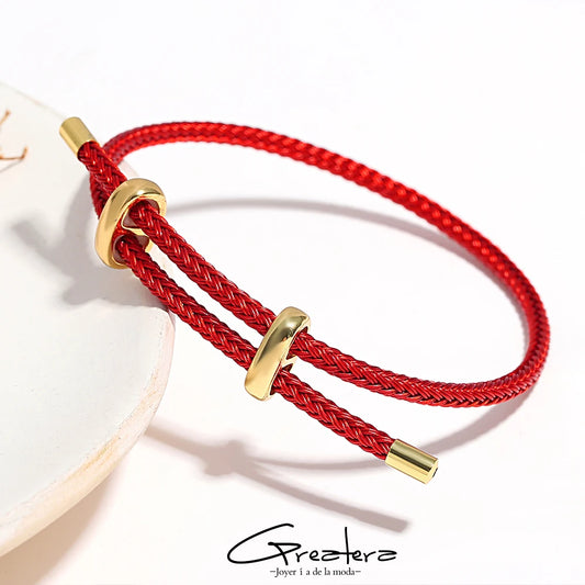 Red String Braided Charm Bracelet – Unisex Adjustable Stainless Steel