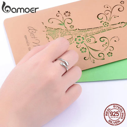 BAMOER 925 Sterling Silver Hug Open Ring Warmth and Love Hand Adjustable for Women Party Jewelry, His Big Loving Family Gift