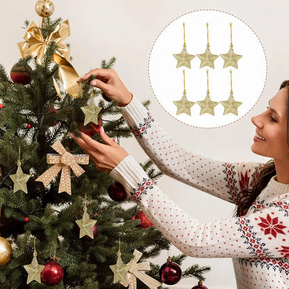 Gold Glitter Star Ornaments Christmas Tree Hanging Pendant 2025 Christmas Decorations for Home Navidad New Year Party DIY Gift