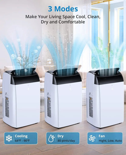 14000 BTU Portable Air Conditioners, 3-In-1 Free Standing Cooling AC Unit With Fan, Dehumidifier, Remote Control, Sleep Mode
