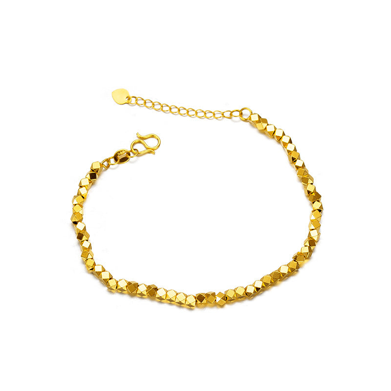 Real 18K Gold Chain Bracelet for Women Pure Adjustable Trendy Laser Beads Chain for Women Fine Jewelry Gift