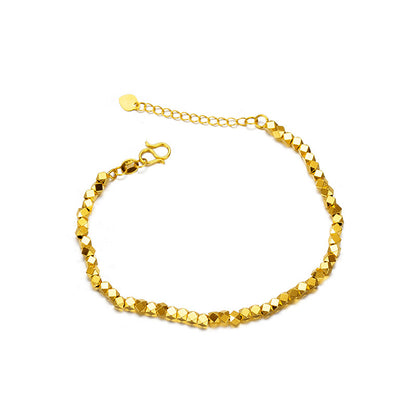 Real 18K Gold Chain Bracelet for Women Pure Adjustable Trendy Laser Beads Chain for Women Fine Jewelry Gift