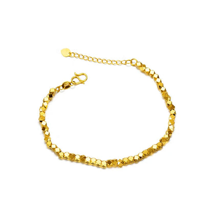 Real 18K Gold Chain Bracelet for Women Pure Adjustable Trendy Laser Beads Chain for Women Fine Jewelry Gift
