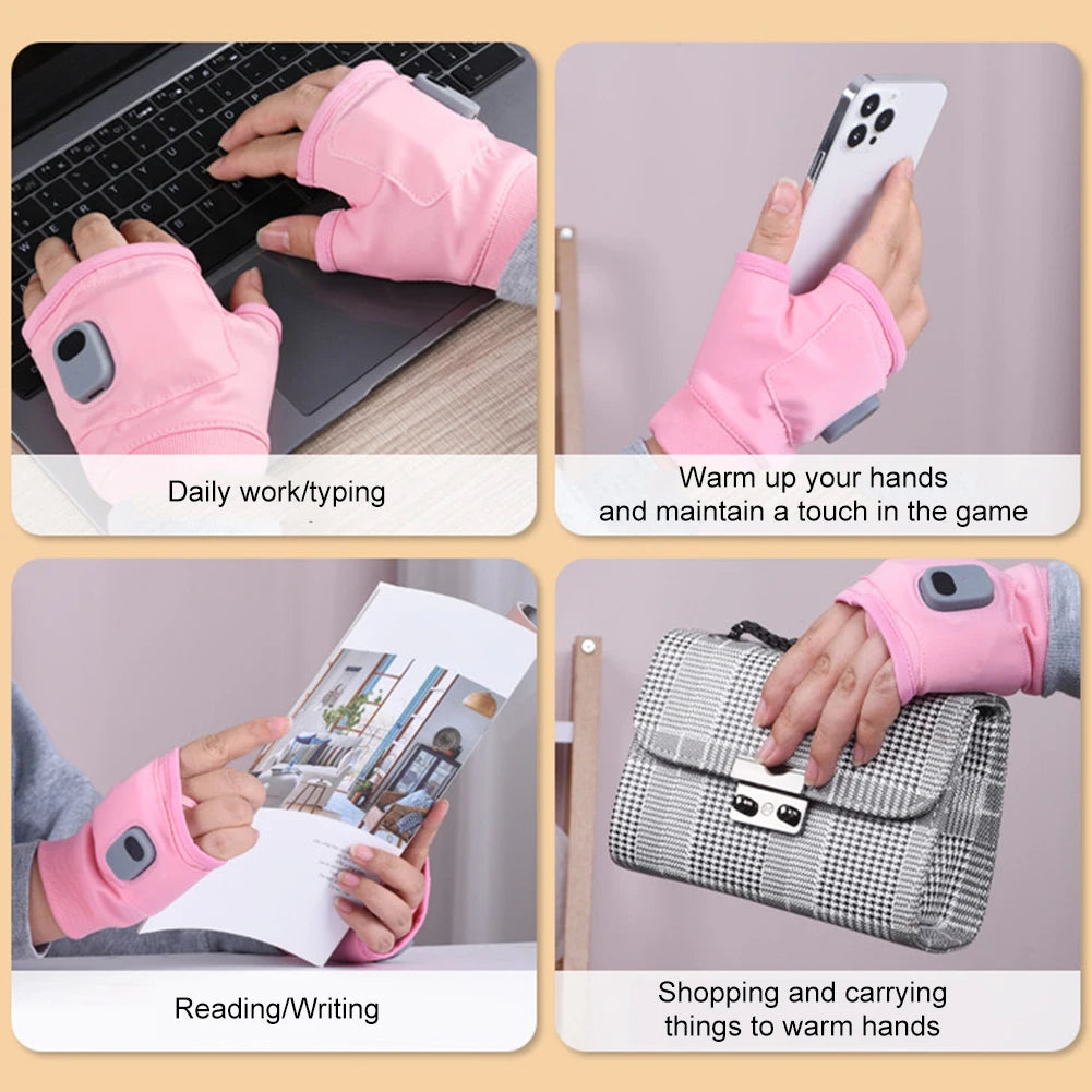 Touchscreen Heating Gloves Rechargeable Winter Warm USB Electric Heated Gloves Fingerless Hand Warmer Thermal for Skiing Gloves