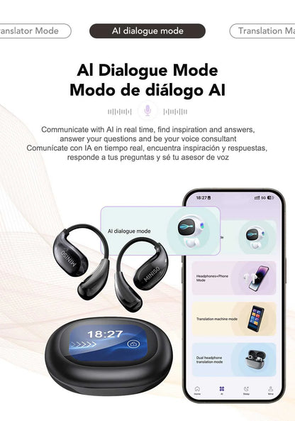 Miniso MS189 AI Translation Bluetooth Earphones Sports Wireless Headset LCD Color Touch Screen 8-Hour Battery Life Stereo Bass
