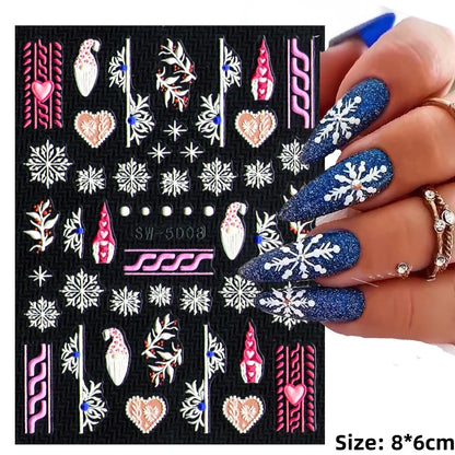 Cute Deer Christmas Nail Stickers 5D Embossed Elk Star Gingerbread Man Snowflake Santa Claus Holly DIY Winter Engraved Manicure*