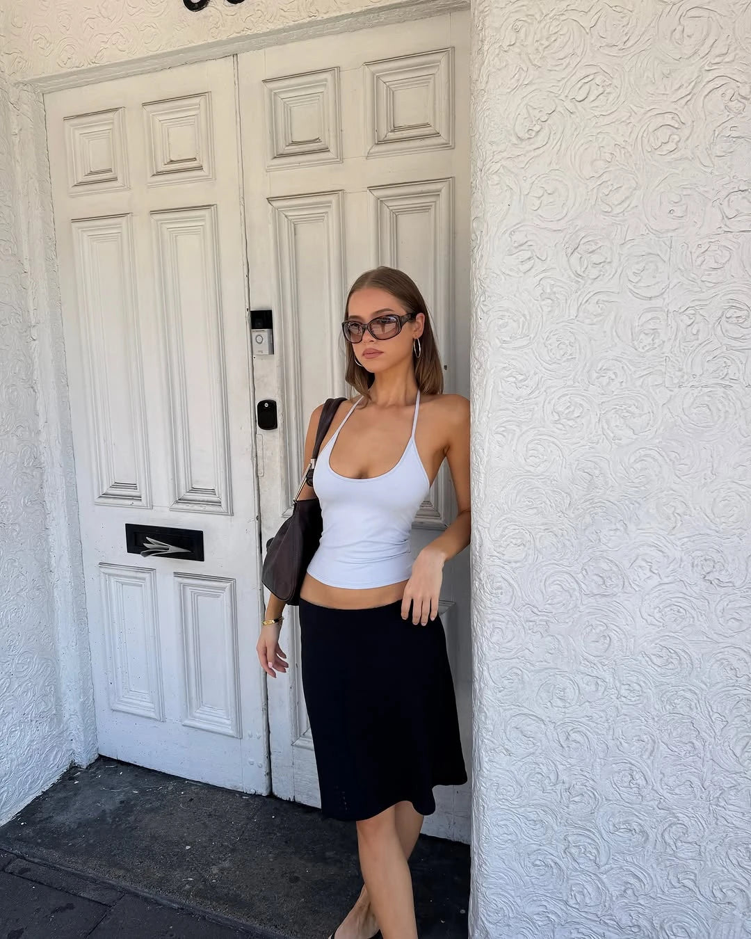 Tank Baby Blue Thin Strap Halter Small U-Neck Vest White Sexy Women's Summer Short Top