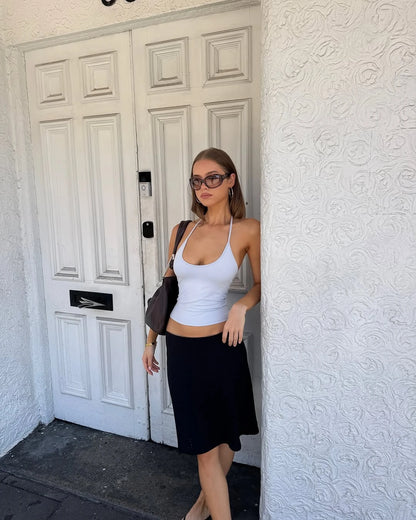 Tank Baby Blue Thin Strap Halter Small U-Neck Vest White Sexy Women's Summer Short Top