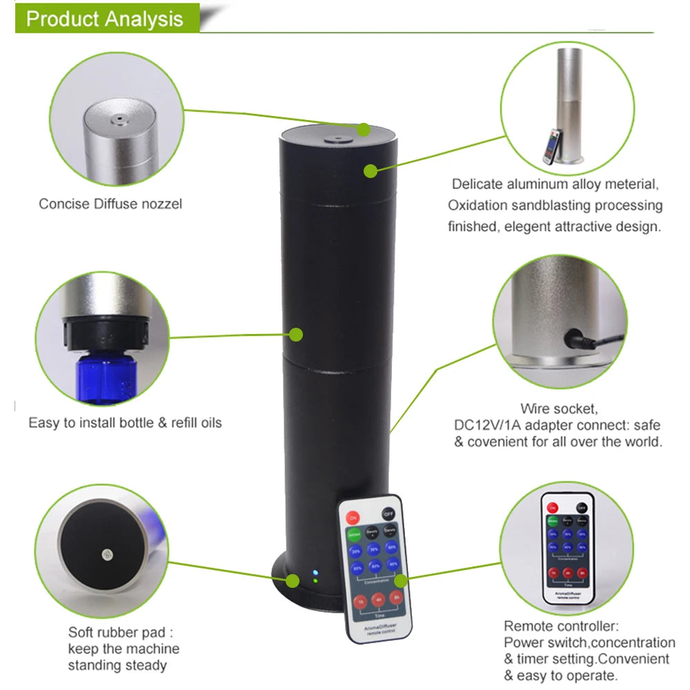 Aroma Diffuser 360 Scents Up To 600 Sq Ft Column Perfume Air Purifier Metal Material 120ML Capacity Freshener Mini Pro Scent