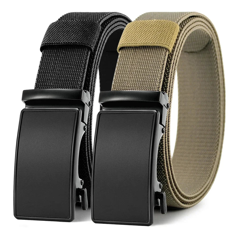 New Golf Sports Elastic Belt Tactical Belt Metal Automatic Buckle Tough Stretch Nylon Men Military Belt 115-135CM Big Size Belts