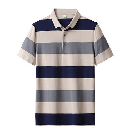 Men’s Plus Size Striped Cotton Polo Shirt – Short Sleeve (4XL)