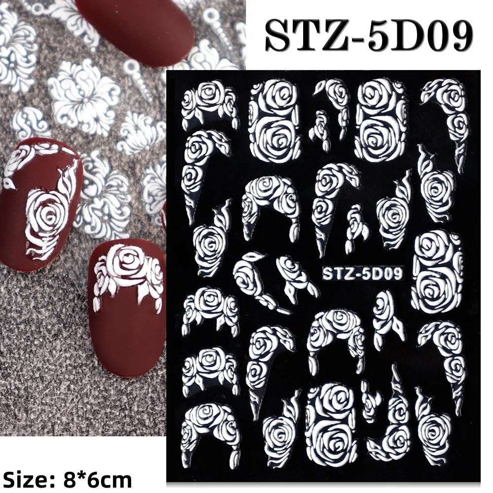 Cute Deer Christmas Nail Stickers 5D Embossed Elk Star Gingerbread Man Snowflake Santa Claus Holly DIY Winter Engraved Manicure*