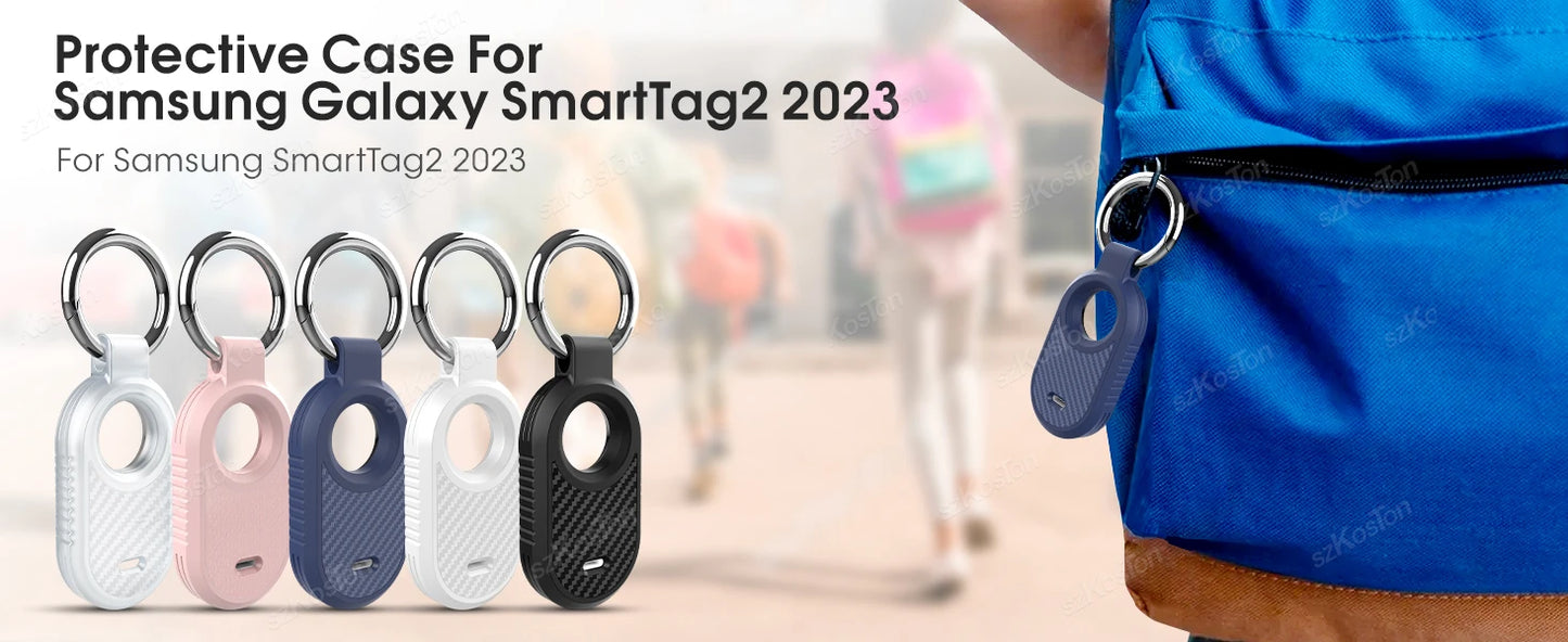 Carbon Fiber Style Case For Samsung Galaxy Smart Tag 2 Locator Anti-lost Backpack Keychain TPU Soft Silicone Protect Back Cover