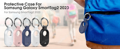 Carbon Fiber Style Case For Samsung Galaxy Smart Tag 2 Locator Anti-lost Backpack Keychain TPU Soft Silicone Protect Back Cover
