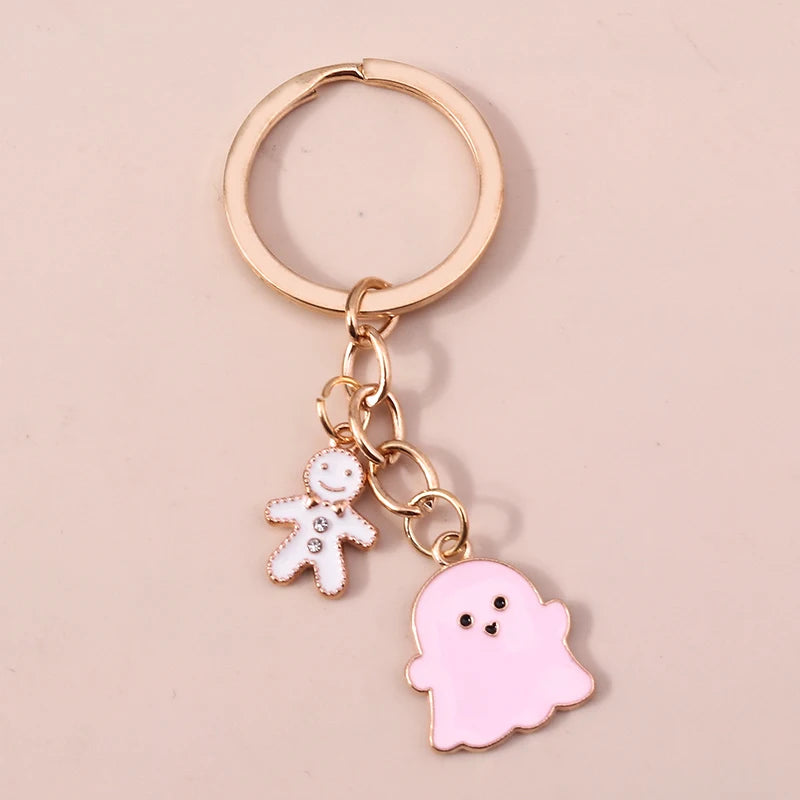 Aihua Gold Color Fashion Halloween Keychain Enamel Creepy Ghost Spider Mummy Pumpkin Keychains Keyring for Women Halloween Night