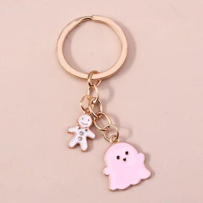 Aihua Gold Color Fashion Halloween Keychain Enamel Creepy Ghost Spider Mummy Pumpkin Keychains Keyring for Women Halloween Night