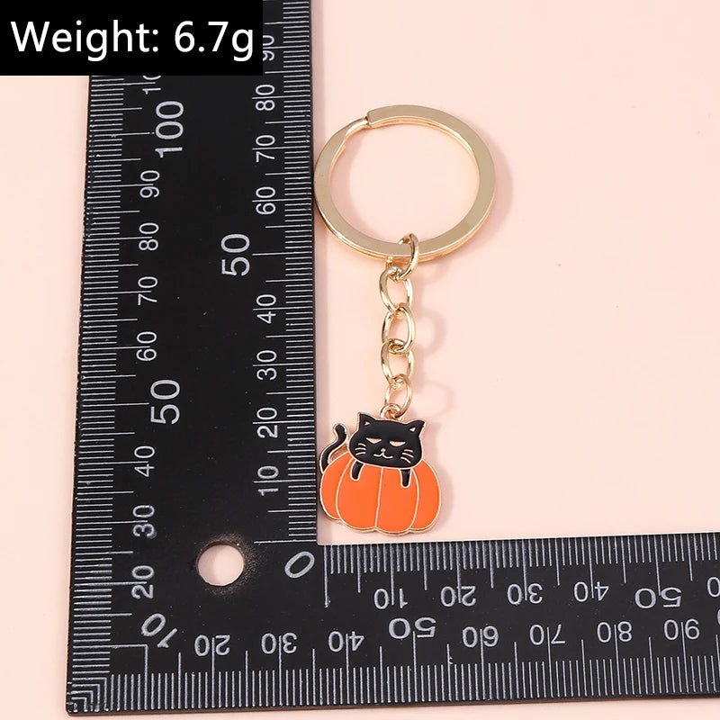 Aihua Gold Color Fashion Halloween Keychain Enamel Creepy Ghost Spider Mummy Pumpkin Keychains Keyring for Women Halloween Night