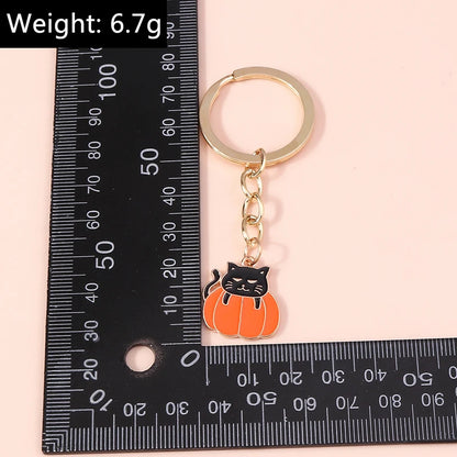 Aihua Gold Color Fashion Halloween Keychain Enamel Creepy Ghost Spider Mummy Pumpkin Keychains Keyring for Women Halloween Night