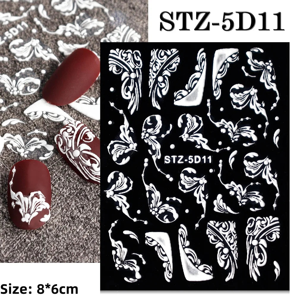 Cute Deer Christmas Nail Stickers 5D Embossed Elk Star Gingerbread Man Snowflake Santa Claus Holly DIY Winter Engraved Manicure*