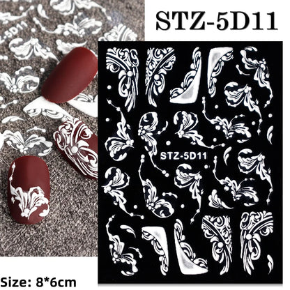 Cute Deer Christmas Nail Stickers 5D Embossed Elk Star Gingerbread Man Snowflake Santa Claus Holly DIY Winter Engraved Manicure*