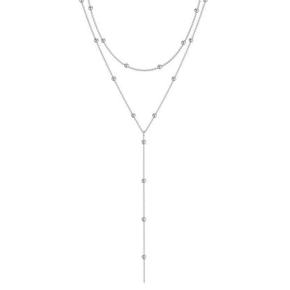 Stainless Steel Layered Y Necklace – Elegant Fringe Beads