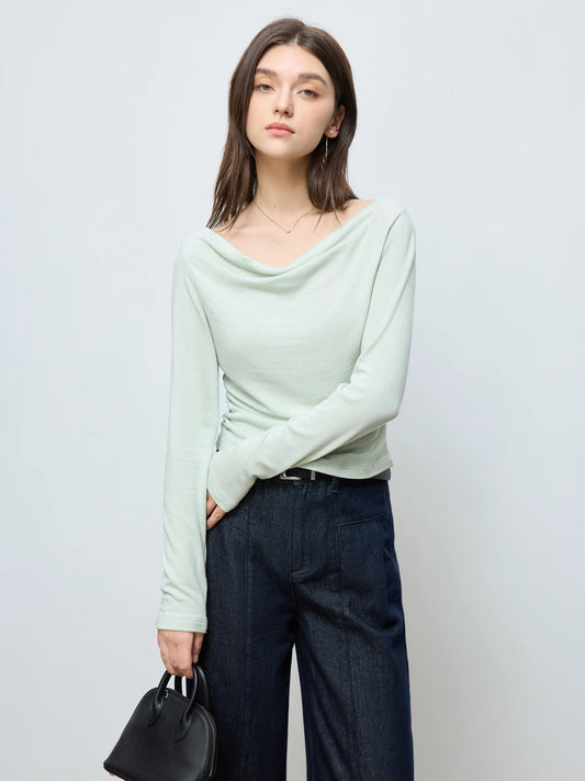 Women's Slim Fit Wool Blend Long Sleeve Top – Spring Office Style