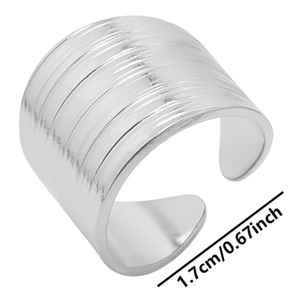 1Pc Stainless Steel Waterproof Women Personality Textured Chunky Open Rings Vintage Hollow Irregular Multi-layer Anillos Jewelry
